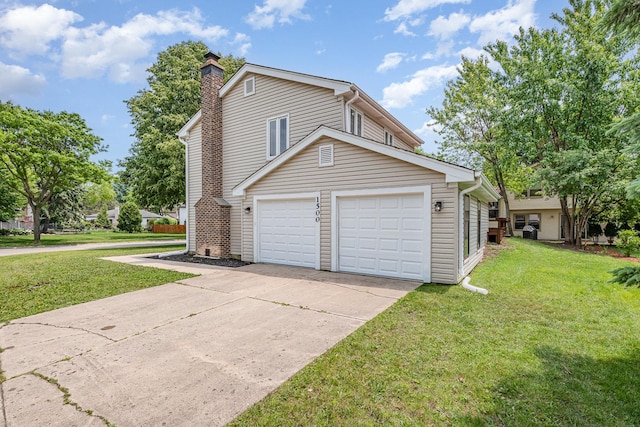 1500 Bunescu Ln, Buffalo Grove, IL 60089 - view of side of property featuring a chimney, driveway, a yard, and an attached garage