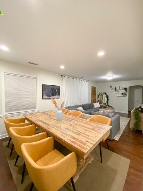 1678 Pratt Ave, Des Plaines, IL 60018 - dining area with recessed lighting, dark wood-style floors, and baseboards