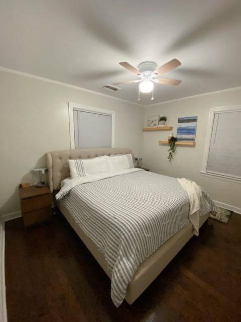 1678 Pratt Ave, Des Plaines, IL 60018 - bedroom featuring baseboards, ceiling fan, ornamental molding, and wood finished floors