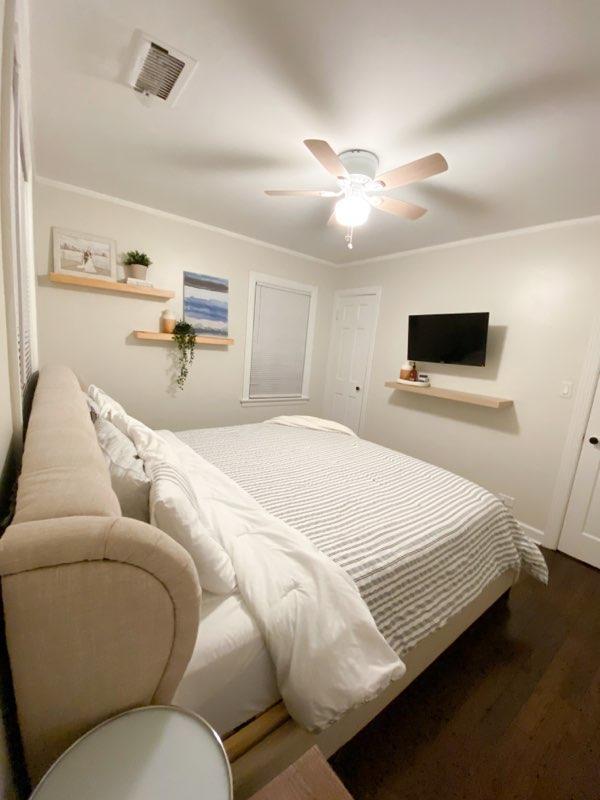 1678 Pratt Ave, Des Plaines, IL 60018 - bedroom with wood finished floors, a ceiling fan, and crown molding