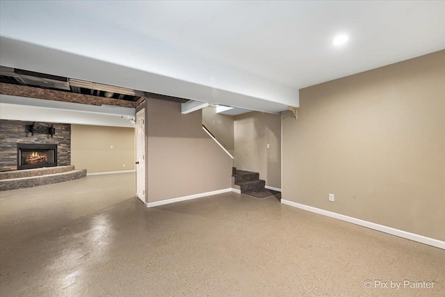 5502 Thelen Ave, Mchenry, IL 60050 - finished below grade area featuring stairway and a fireplace