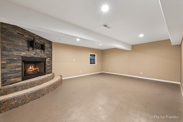 5502 Thelen Ave, Mchenry, IL 60050 - finished below grade area with a fireplace and recessed lighting
