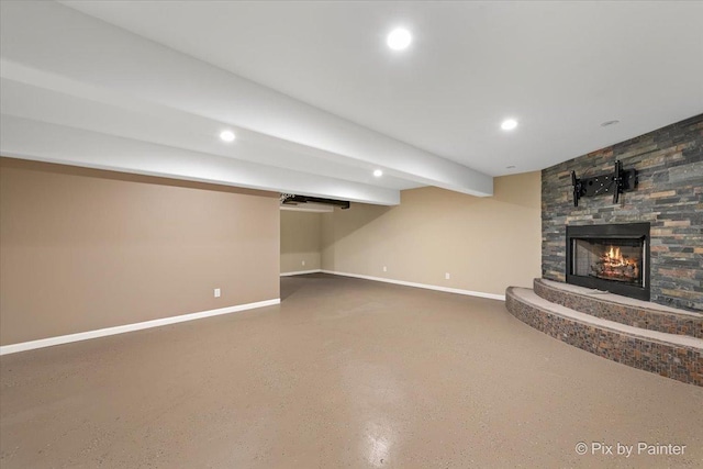 5502 Thelen Ave, Mchenry, IL 60050 - finished below grade area with a stone fireplace and recessed lighting