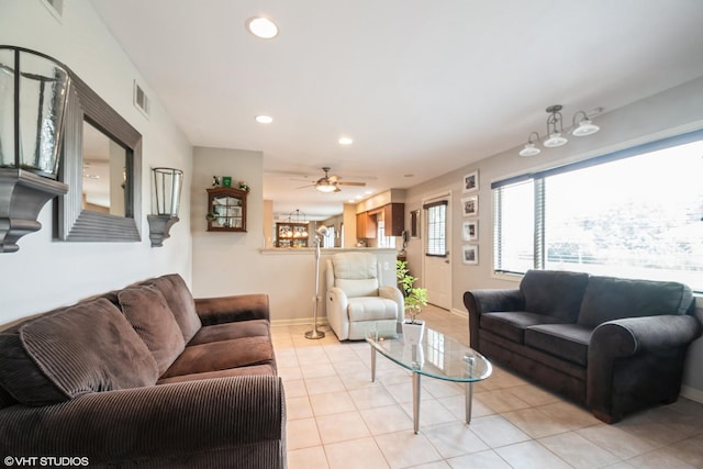 10901 W 131st St, Orland Park, IL 60467 - living area with light tile patterned floors, recessed lighting, and a ceiling fan