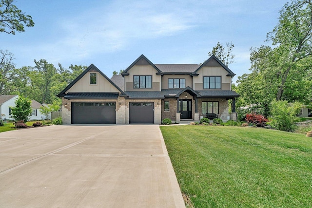 20111 N Woodland Cir, Mokena, IL 60448 - view of front of house featuring concrete driveway, board and batten siding, a front yard, covered porch, and a garage