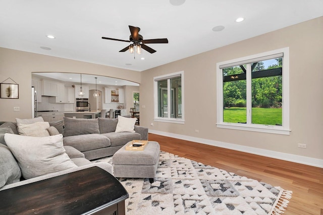 20111 N Woodland Cir, Mokena, IL 60448 - living area featuring ceiling fan, light wood-style floors, and recessed lighting