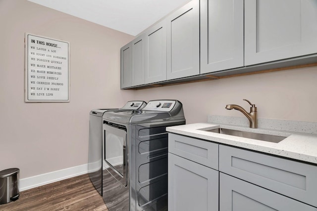 20111 N Woodland Cir, Mokena, IL 60448 - laundry room with washing machine and clothes dryer, cabinet space, and dark wood-style flooring