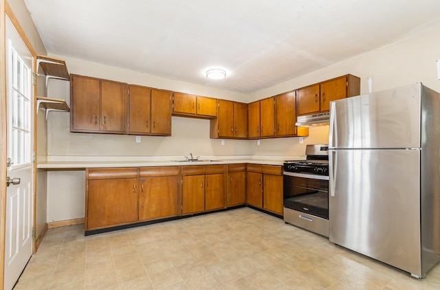 1220 Highland Ave, Lockport, IL 60441 - kitchen featuring stainless steel appliances, under cabinet range hood, brown cabinets, and light countertops