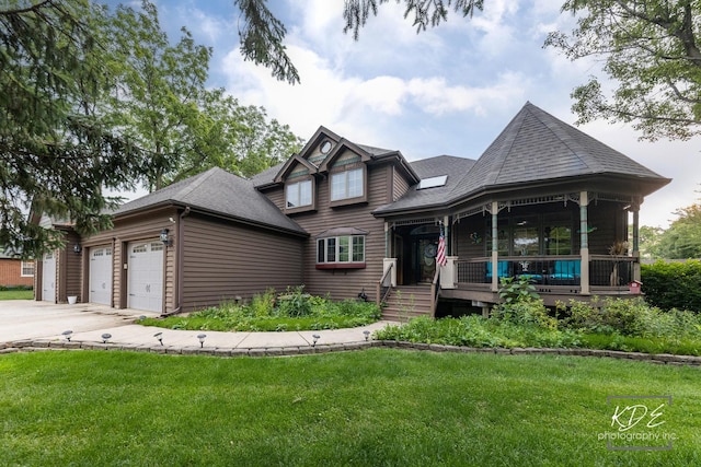 645 Saint Christopher Ct, Aurora, IL 60506 - view of front of house featuring a porch, a front lawn, an attached garage, and concrete driveway