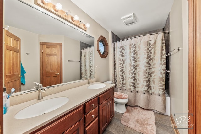 645 Saint Christopher Ct, Aurora, IL 60506 - bathroom featuring double vanity, tile patterned floors, and shower / bath combo with shower curtain