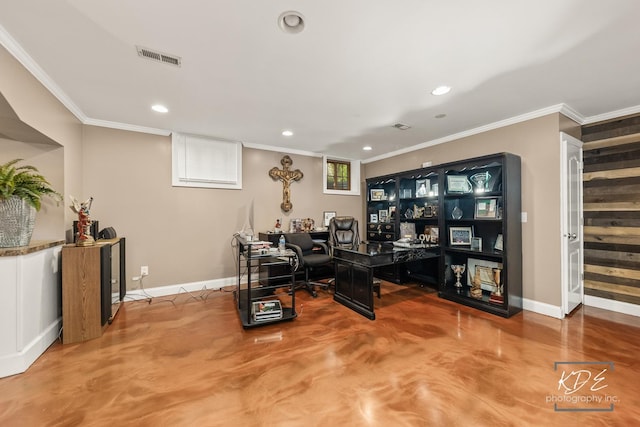 645 Saint Christopher Ct, Aurora, IL 60506 - home office featuring ornamental molding and recessed lighting