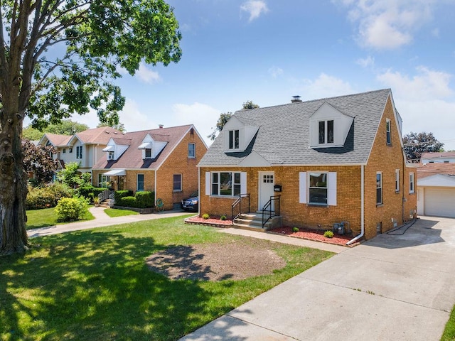 7810 N Neva Ave, Niles, IL 60714 - view of front of home with brick siding, a front yard, an outdoor structure, and a detached garage