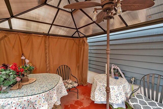 5203 W Court St, Monee, IL 60449 - view of patio / terrace with a gazebo, a ceiling fan, and outdoor dining space