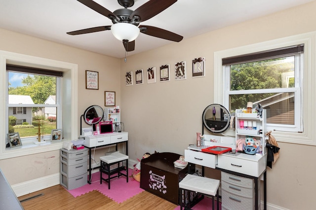 1262 N Kennedy Dr, Streamwood, IL 60107 - office area with healthy amount of natural light, light wood-type flooring, and a ceiling fan