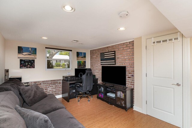 1262 N Kennedy Dr, Streamwood, IL 60107 - office space with light wood-style flooring, recessed lighting, and brick wall