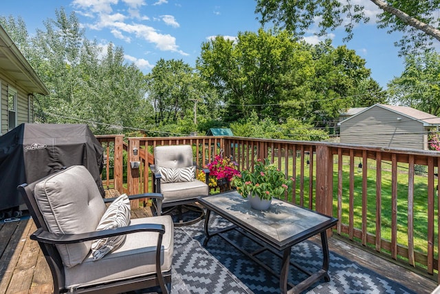 1262 N Kennedy Dr, Streamwood, IL 60107 - deck featuring a grill, a yard, and view of scattered trees
