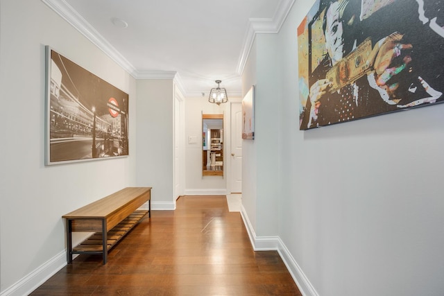 200 N Dearborn St Unit 2006, Chicago, IL 60601 - hallway with ornamental molding, a chandelier, and dark wood-style flooring