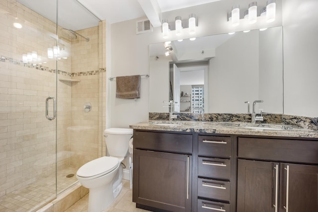 200 N Dearborn St Unit 2006, Chicago, IL 60601 - bathroom featuring double vanity, a shower stall, and tile patterned flooring