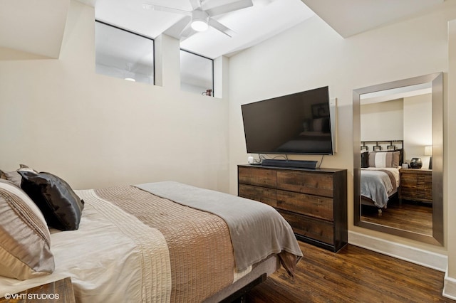 165 N Canal St Unit 1231, Chicago, IL 60606 - bedroom featuring wood finished floors, a ceiling fan, and a high ceiling