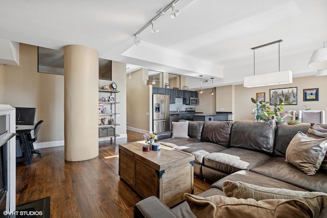 165 N Canal St Unit 1231, Chicago, IL 60606 - living area featuring rail lighting, dark wood finished floors, and ornamental molding