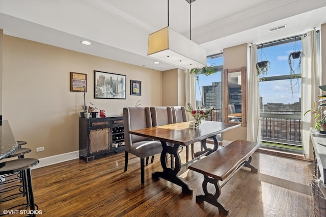 165 N Canal St Unit 1231, Chicago, IL 60606 - dining area with crown molding, wood finished floors, recessed lighting, and a city view