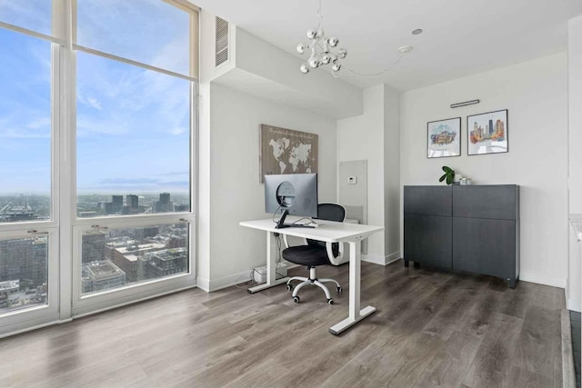737 W Washington Blvd Unit 3308, Chicago, IL 60661 - office with dark wood-type flooring, a chandelier, and a wall of windows
