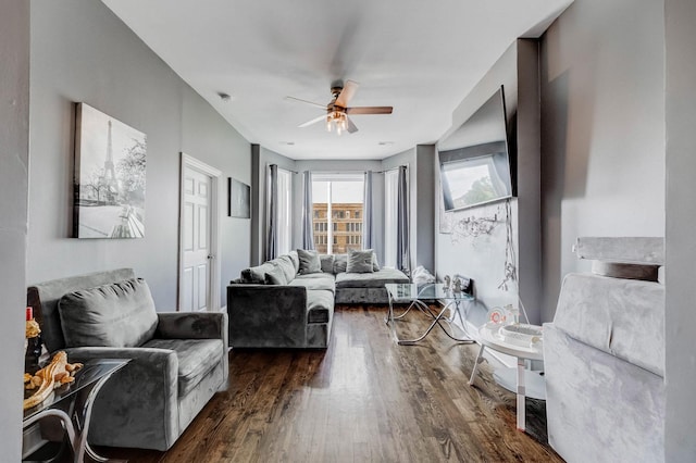 4251 W Jackson Blvd, Chicago, IL 60624 - living room featuring ceiling fan and dark wood-style floors