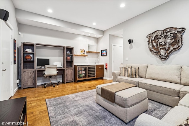874 N Marshfield Ave Unit 1, Chicago, IL 60622 - living room with wet bar, light wood-style floors, recessed lighting, and an office area