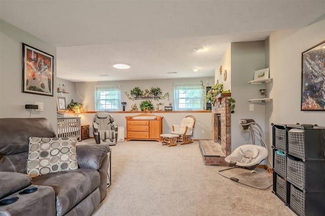 107 W 10th St, Gridley, IL 61744 - living area with carpet floors and a fireplace