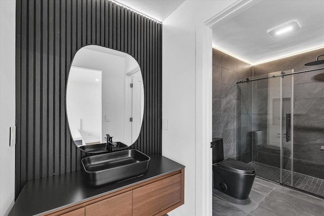1904 Mullikin Dr, Champaign, IL 61822 - bathroom with a shower stall, vanity, and wallpapered walls