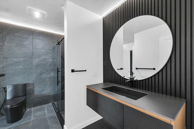 1904 Mullikin Dr, Champaign, IL 61822 - bathroom featuring wallpapered walls, a stall shower, and vanity