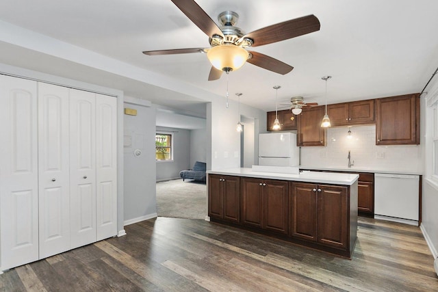 844 Village Quarter Rd Unit A5, West Dundee, IL 60118 - kitchen with white appliances, light countertops, and ceiling fan