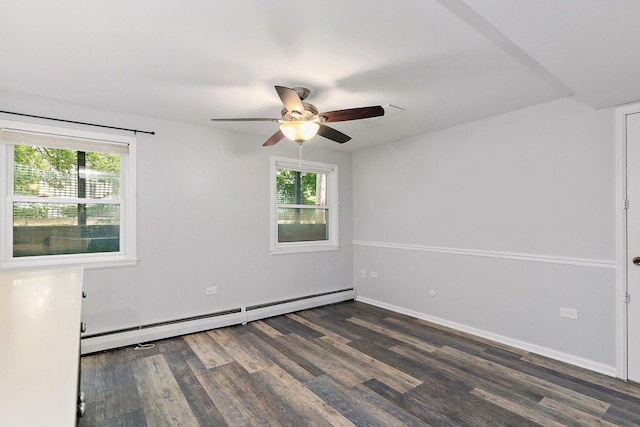 844 Village Quarter Rd Unit A5, West Dundee, IL 60118 - spare room with a baseboard radiator, wood finished floors, healthy amount of natural light, and a ceiling fan