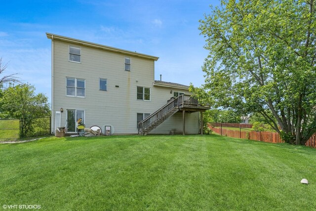2855 Weld Rd, Elgin, IL 60124 - rear view of property featuring stairway, a fenced backyard, and a wooden deck
