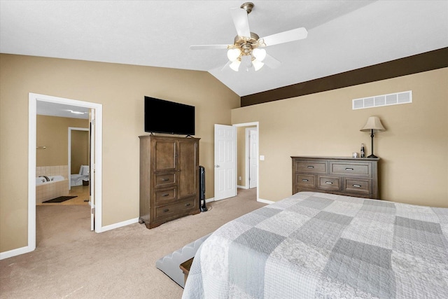 3911 Tallgrass Dr, Champaign, IL 61822 - bedroom with light carpet, a ceiling fan, high vaulted ceiling, and ensuite bath