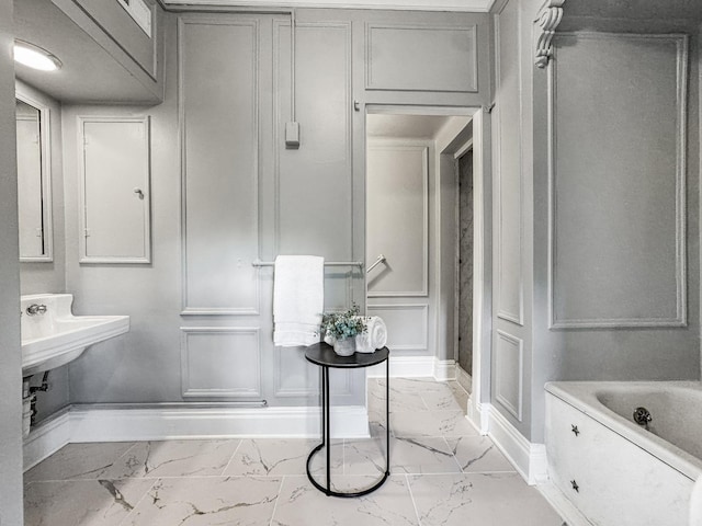 141 Loretto Ct, Wheaton, IL 60189 - full bathroom with marble look tile flooring, a bathtub, and a decorative wall