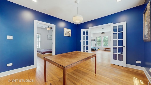 117 S Grove Ave, Oak Park, IL 60302 - home office featuring french doors, light wood-type flooring, recessed lighting, and ceiling fan