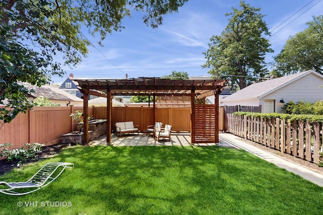 117 S Grove Ave, Oak Park, IL 60302 - fenced backyard with a pergola, a patio, and an outdoor living space