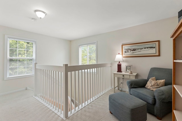 2583 Warm Springs Ln, Naperville, IL 60564 - living area with plenty of natural light, carpet, and an upstairs landing