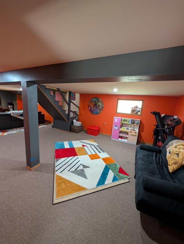 game room with carpet floors