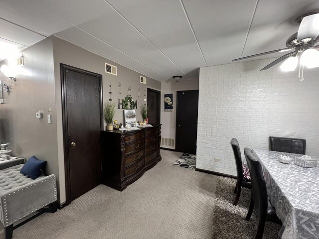 10609 SW Hwy Unit 2A, Worth, IL 60482 - office featuring light colored carpet, a ceiling fan, brick wall, and baseboards