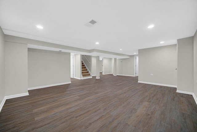 17401 Emerson Ave, Hazel Crest, IL 60429 - finished basement featuring dark wood-type flooring, stairway, and recessed lighting