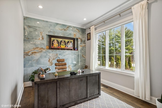 1780 Prairie Ave, Northbrook, IL 60062 - home office with healthy amount of natural light, wood finished floors, crown molding, and recessed lighting