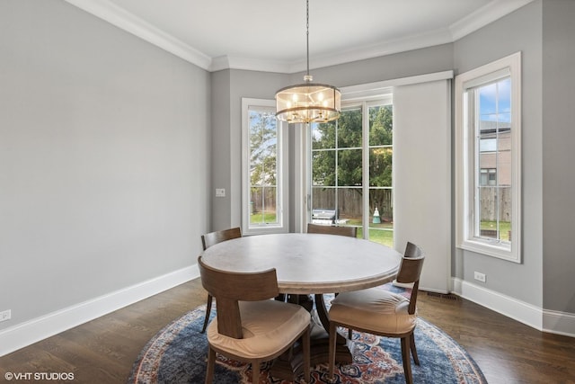 1780 Prairie Ave, Northbrook, IL 60062 - dining room with a chandelier, dark wood finished floors, and crown molding