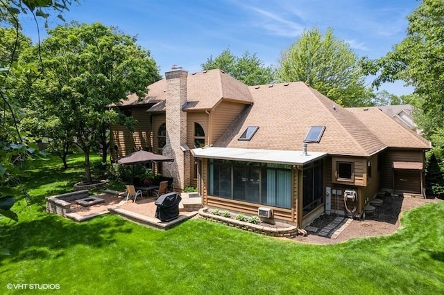 401 Woodside Dr, Wood Dale, IL 60191 - rear view of property featuring a chimney, a sunroom, a patio, and a yard