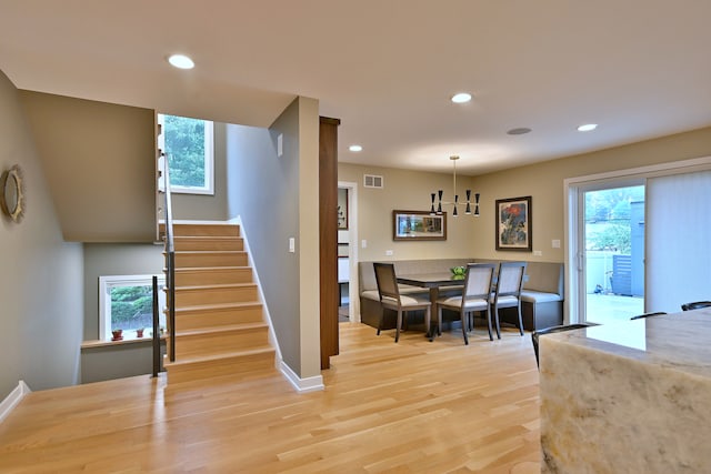 717 S Washington St, Elmhurst, IL 60126 - dining room with stairway, light wood-style flooring, and recessed lighting