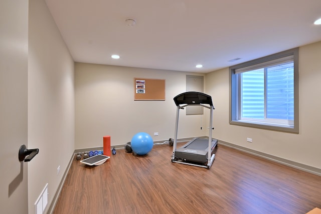 717 S Washington St, Elmhurst, IL 60126 - exercise room featuring wood finished floors and recessed lighting