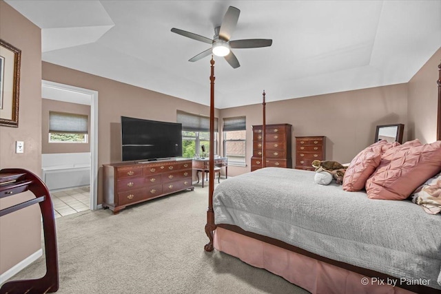 735 Chasewood Dr, South Elgin, IL 60177 - bedroom featuring light colored carpet, connected bathroom, and a ceiling fan