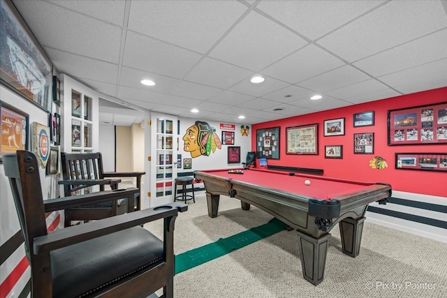 735 Chasewood Dr, South Elgin, IL 60177 - recreation room featuring carpet flooring, billiards, recessed lighting, and a drop ceiling