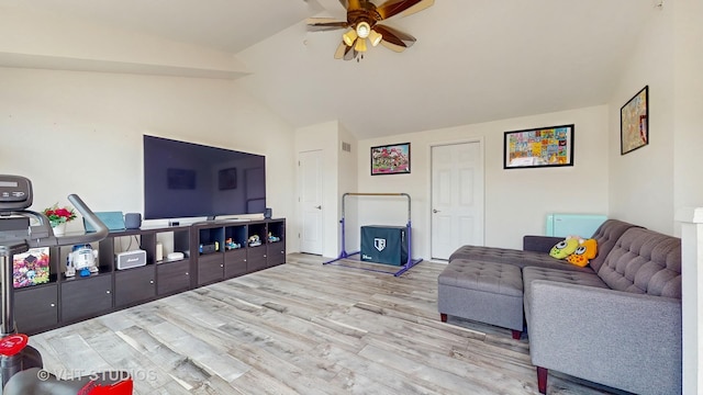 3546 Kemper Dr, Woodridge, IL 60517 - living room with a ceiling fan, wood finished floors, and vaulted ceiling